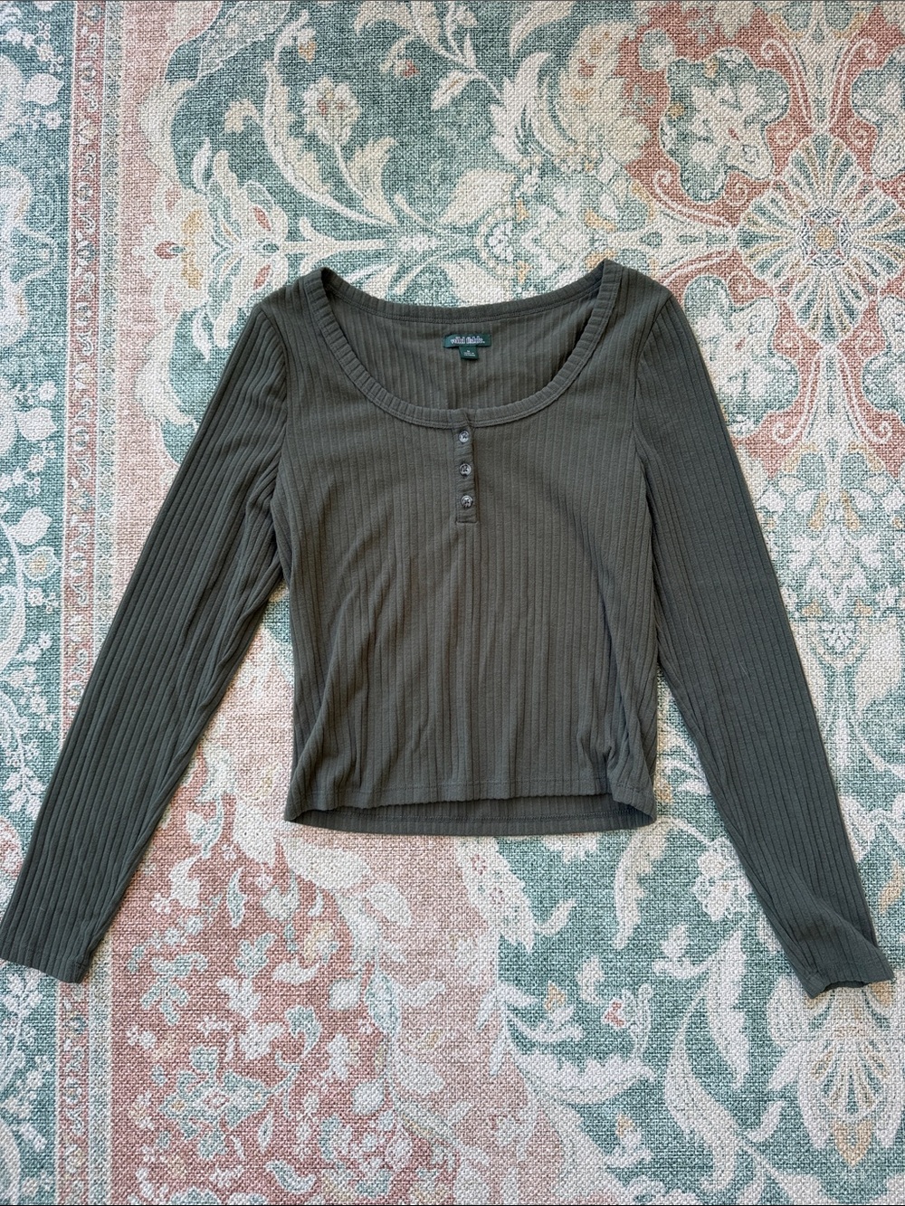 wild fable Olive Ribbed Long-Sleeve Henley Top